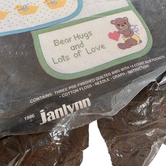🧵 Vintage Janlynn Counted Cross Stitch Kit - Playtime Bibs (#50-759) | 1986 - Picture 3 of 5